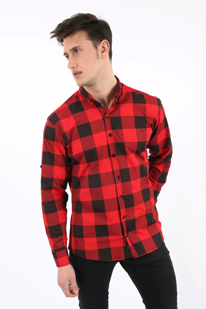 Erkek Günlük Büyük Kare Desenli Likralı Gömlek 1 Erkek Günlük Büyük Kare Desenli Likralı Gömlek