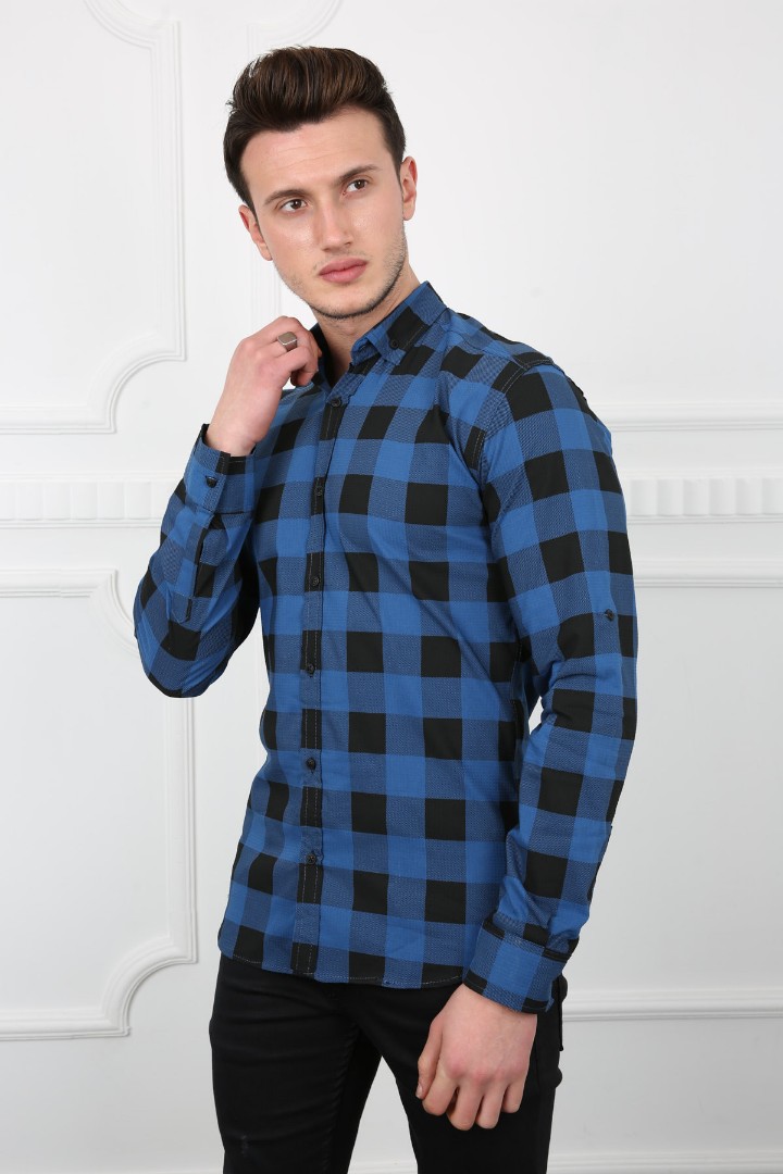 Erkek Günlük Büyük Kare Desenli Likralı Gömlek 1 Erkek Günlük Büyük Kare Desenli Likralı Gömlek
