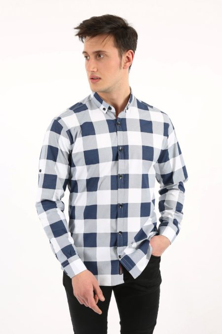 Erkek Günlük Büyük Kare Desenli Likralı Gömlek