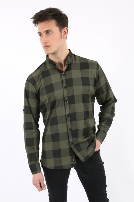 Erkek Günlük Büyük Kare Desenli Likralı Gömlek