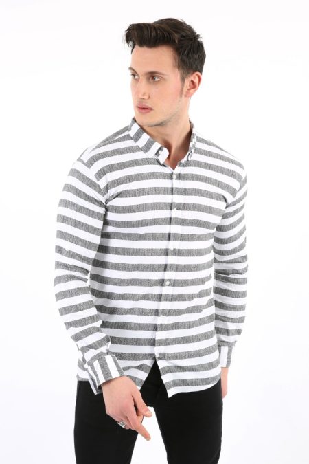 Erkek Günlük Çizgili Full Likralı Gömlek