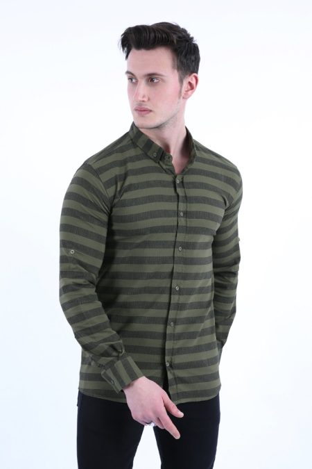 Erkek Günlük Çizgili Full Likralı Gömlek
