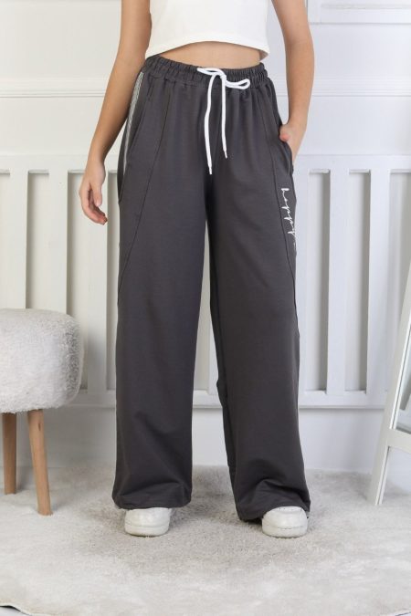 İki İplik Çizgili Baskılı Kız Çocuk Eşofman Altı