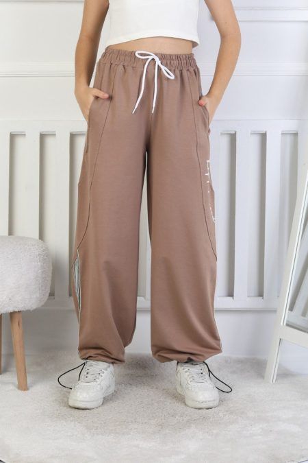 İki İplik Çizgili Baskılı Kız Çocuk Eşofman Altı