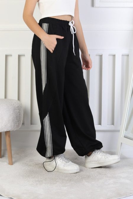 İki İplik Çizgili Baskılı Kız Çocuk Eşofman Altı