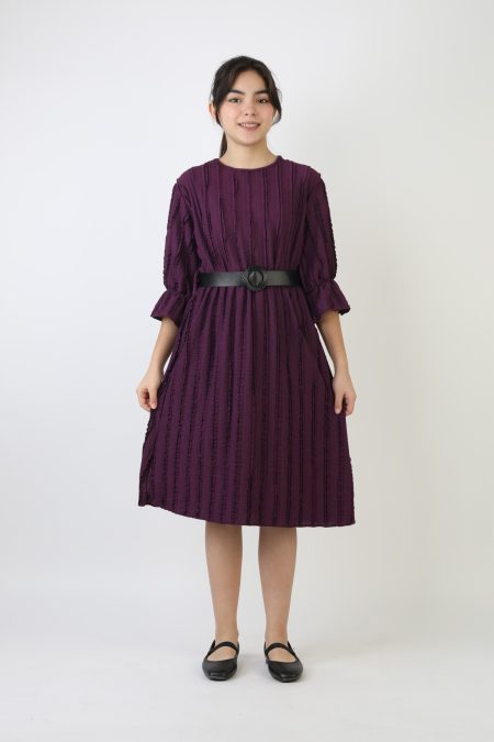 Fırfırlı Bürümcük Kumaş Kız Çocuk Kemerli Günlük Şık ve Rahat Elbise