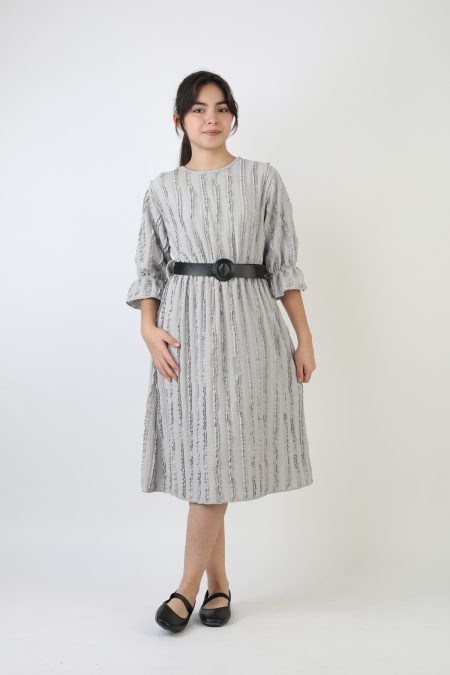 Fırfırlı Bürümcük Kumaş Kız Çocuk Kemerli Günlük Şık ve Rahat Elbise