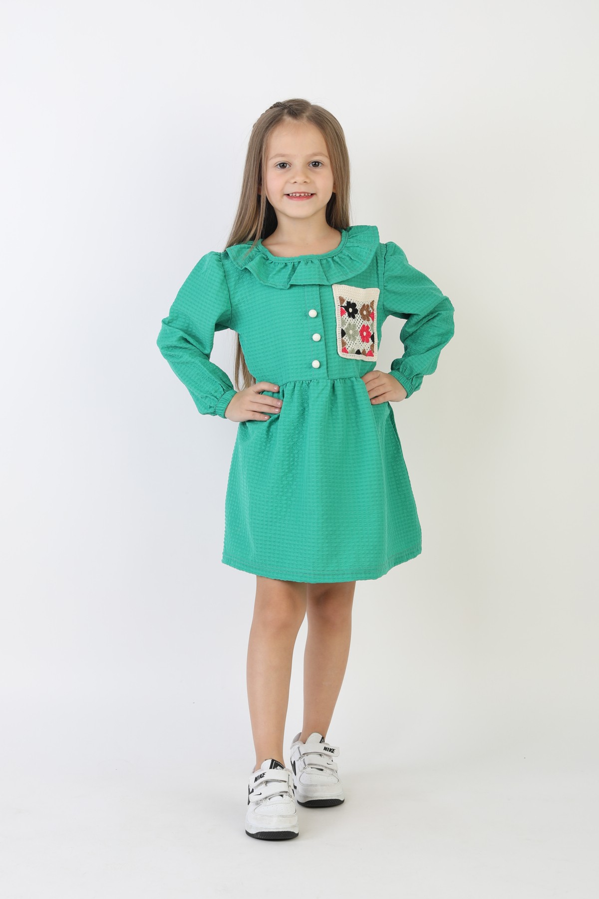 İşlemeli Gofre Kumaş Kız Çocuk Günlük Şık Rahat Ve Trend Elbise 2 İşlemeli Gofre Kumaş Kız Çocuk Günlük Şık Rahat Ve Trend Elbise - Görsel 2