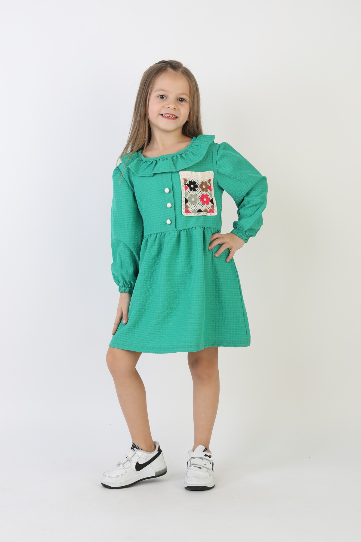 İşlemeli Gofre Kumaş Kız Çocuk Günlük Şık Rahat Ve Trend Elbise 3 İşlemeli Gofre Kumaş Kız Çocuk Günlük Şık Rahat Ve Trend Elbise - Görsel 3