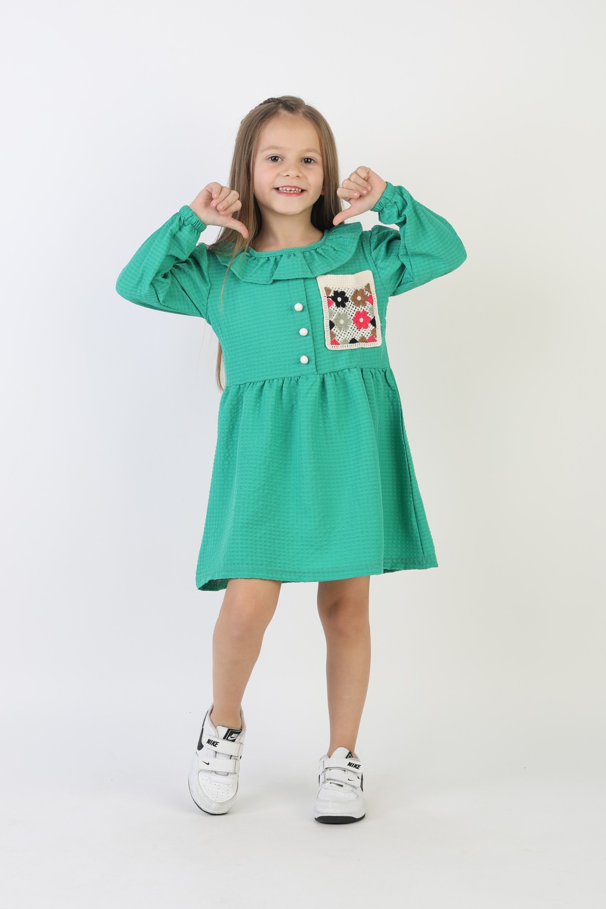 İşlemeli Gofre Kumaş Kız Çocuk Günlük Şık Rahat Ve Trend Elbise 4 İşlemeli Gofre Kumaş Kız Çocuk Günlük Şık Rahat Ve Trend Elbise - Görsel 4
