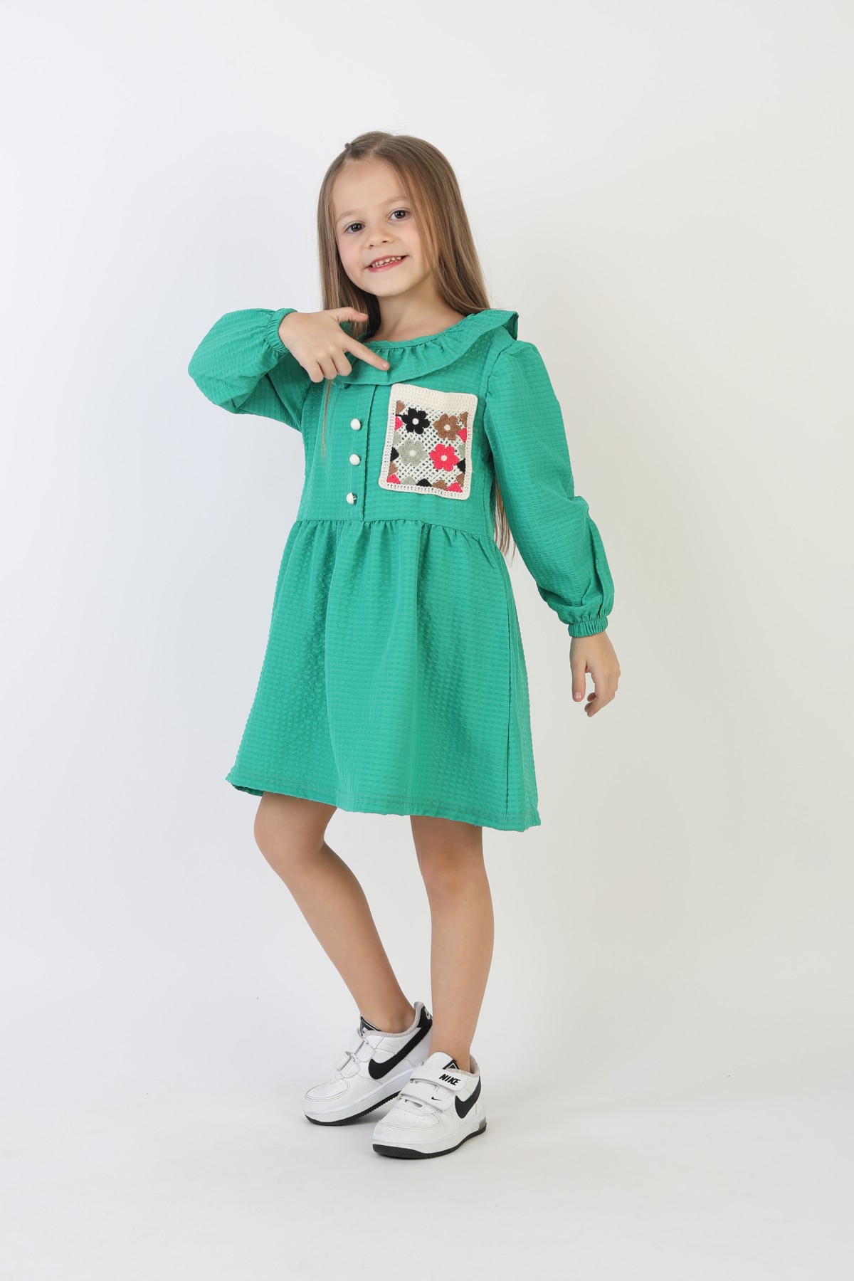İşlemeli Gofre Kumaş Kız Çocuk Günlük Şık Rahat Ve Trend Elbise 5 İşlemeli Gofre Kumaş Kız Çocuk Günlük Şık Rahat Ve Trend Elbise - Görsel 5